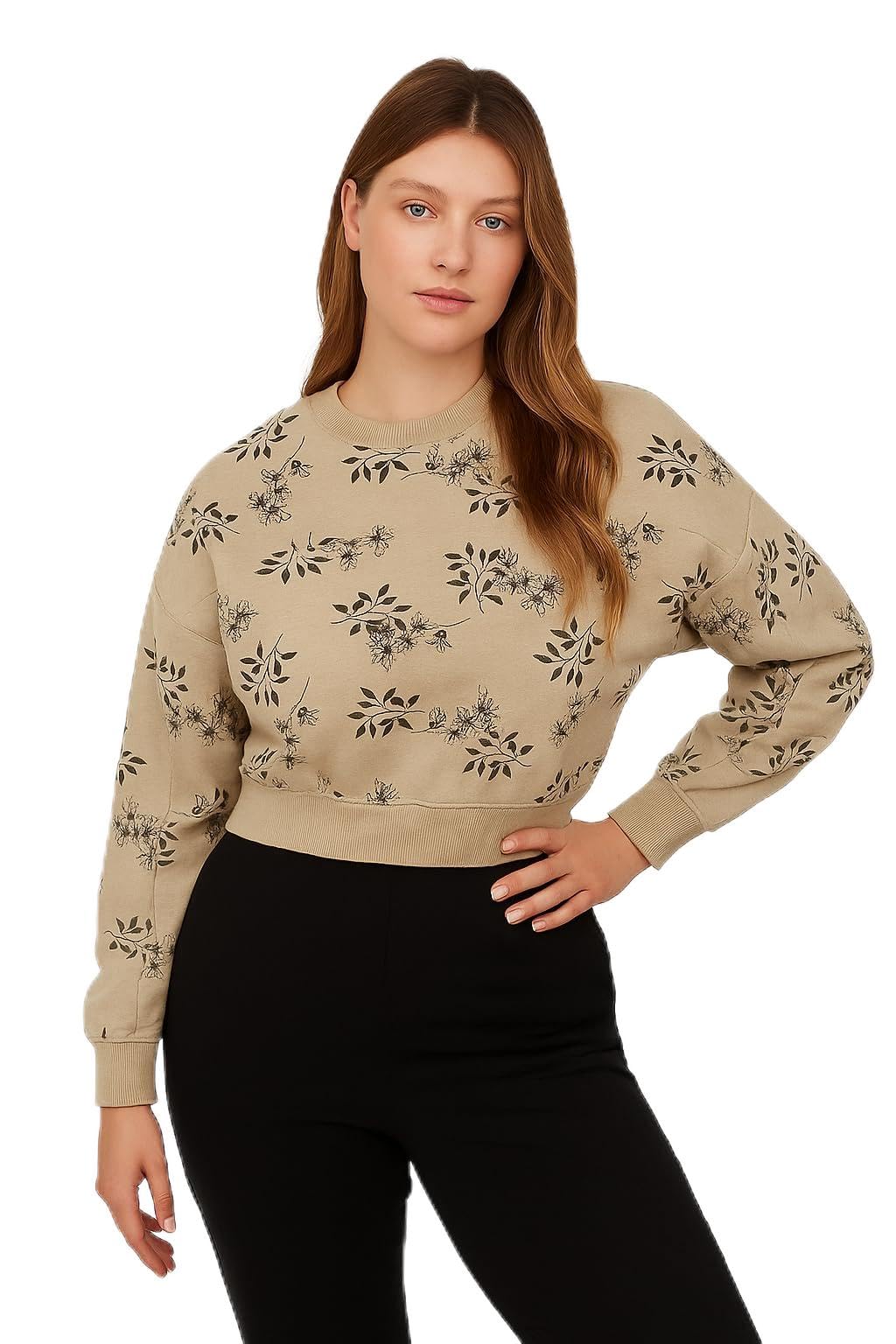 lahazat Apparels Women's Cropped Sweatshirt, Long Sleeve Crew Neck Pullover, Ribbed Trim, Comfortable Winter Wear-picture-30