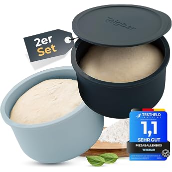 Pizza Ball Box with Lid Set of 2 Space-Saving Dough Box Made of Easy Release Silicone up to 350 g Pizza Dough Box with Lid Pizza Box Black/Grey Diameter 13 cm
