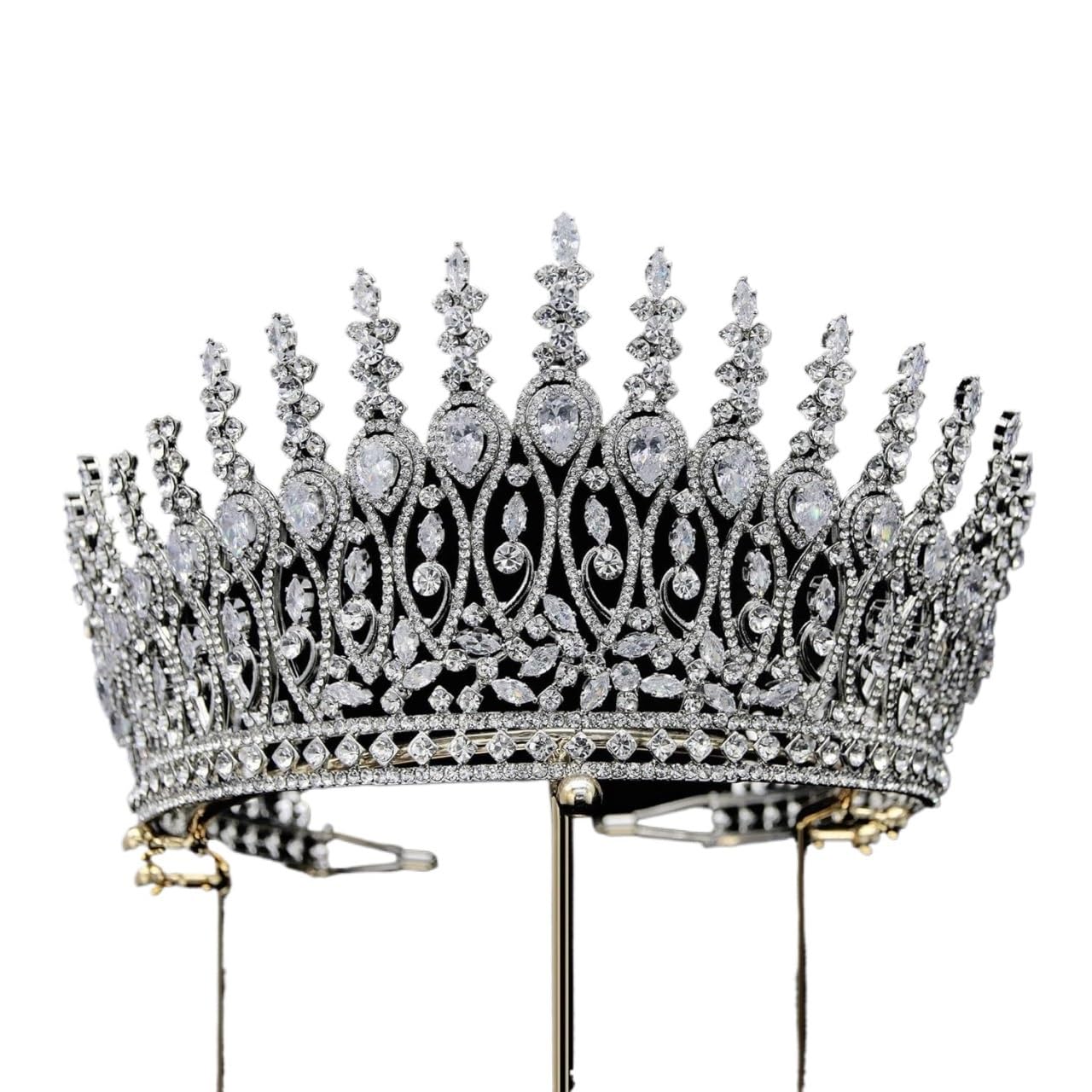 Damskie nakrycia głowy, biżuteria do włosów Diadem z koroną dla kobiet Biżuteriaa do włosów Klasyczne eleganckie tiary Ręcznie robione księżniczka panna młoda cyrkon Korona ślubna dla kobiet