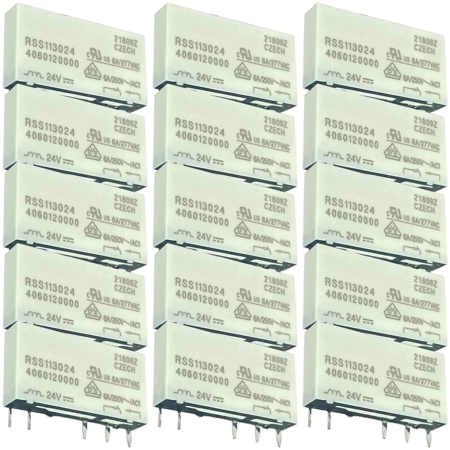 RSS113024 4060120000 15-Pack 24VDC SPDT Power Relay, 6A 250VAC, 5-Pin Plug-in Industrial Relay, Compatible with Omron G5LE-14, for HVAC, Appliances, Control Panels