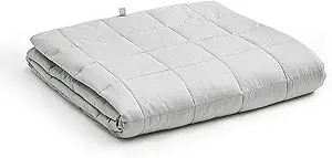 YnM Oeko-Tex Certified Premium 60 x 80 Inch 20 Pound Cotton Calming Heavy Weighted Blanket with Glass Beads for Queen and King Beds, Light Grey