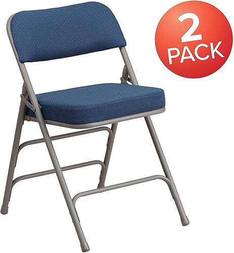 Miniatura 4 de Flash Furniture HERCULES Series - Silla plegable de metal de tela azul marino curvada de alta calidad, con doble soporte y doble bisagra