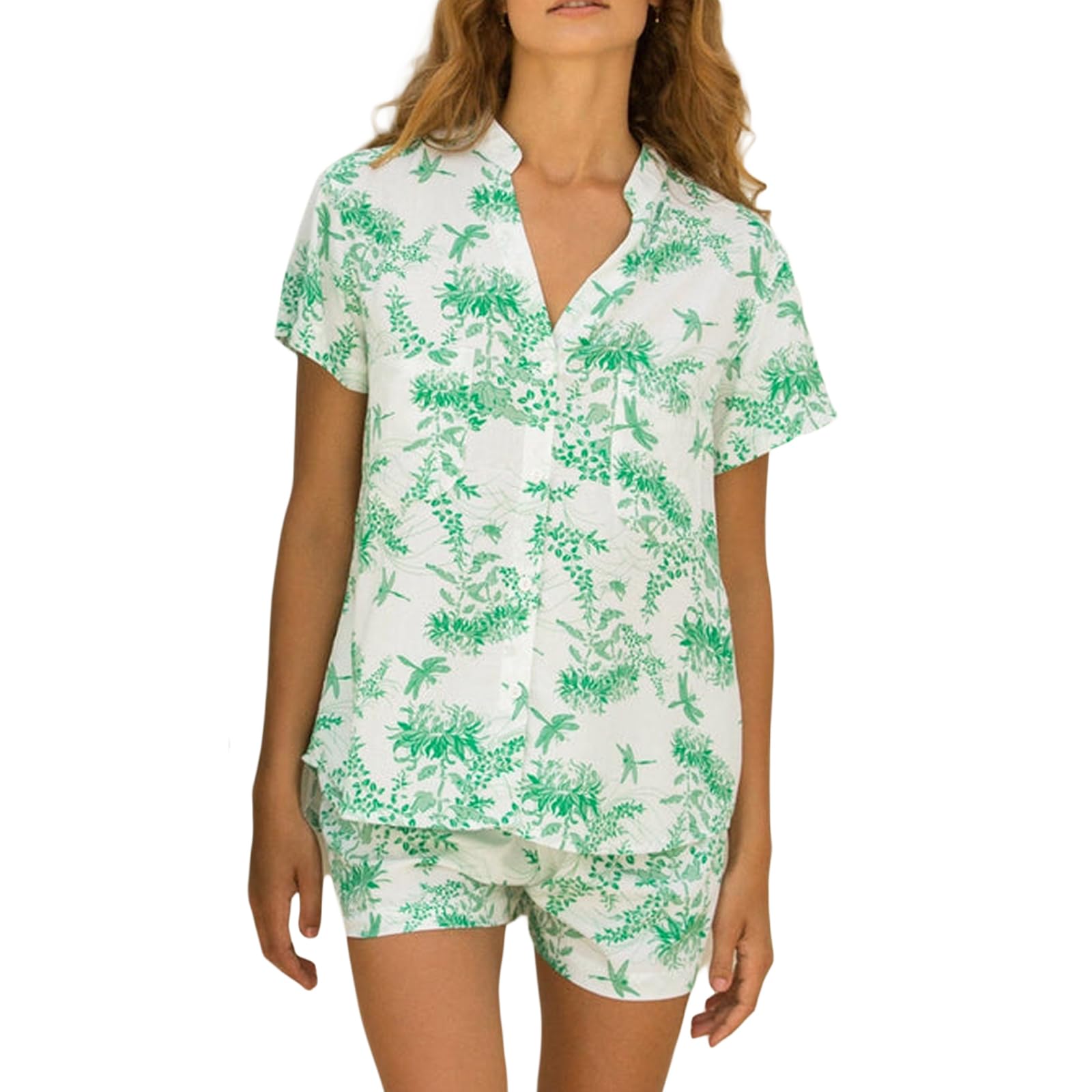 FULA-bao2 Piece Printed Pajama Set for Women Long Sleeve Button Down Shirt Wide Leg Pants Sleepwear Loungewear Matching Sets