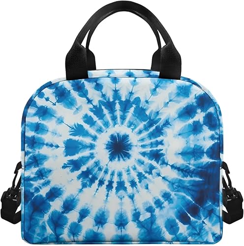 Vista 2 de doginthehole Bolsa de almuerzo portátil de teñido anudado azul, bolsa de almuerzo, organizador reutilizable, hielera para adultos, al aire libre