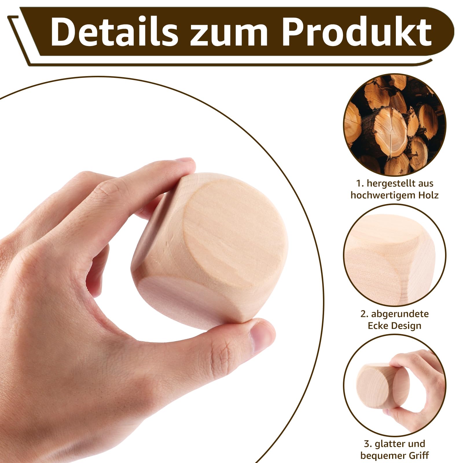 15 dados de madera de 50 mm, dados en blanco, para pintar y montar, para manualidades, juegos de mesa, accesorios de juego