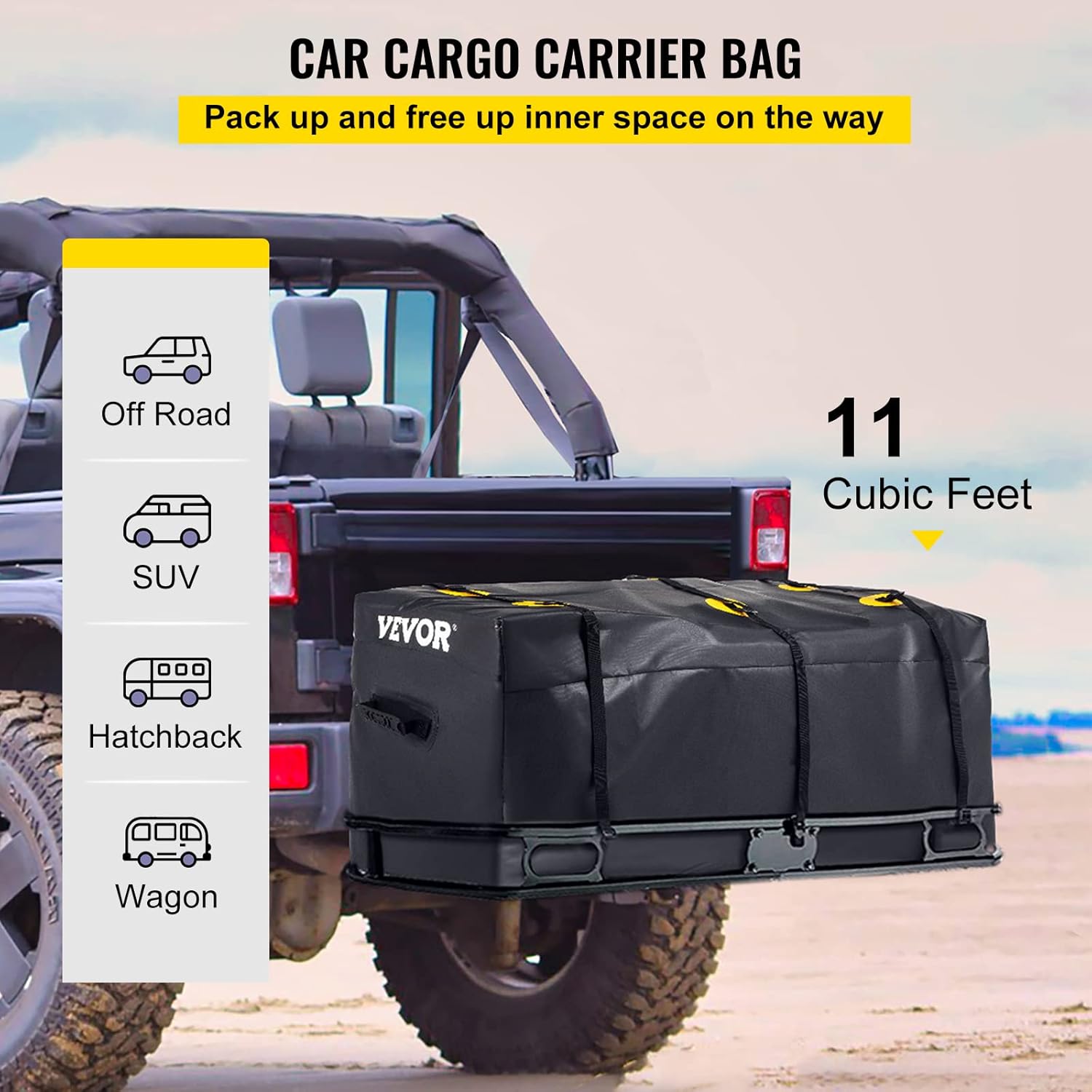 VEVOR Hitch Cargo Carrier Bag, Waterproof 840D PVC, 47"x20"x20" (11 Cubic Feet), Heavy Duty Cargo Bag for Hitch Carrier with Reinforced Straps, Fits Car Truck SUV Vans Hitch Basket , Black : Automotive