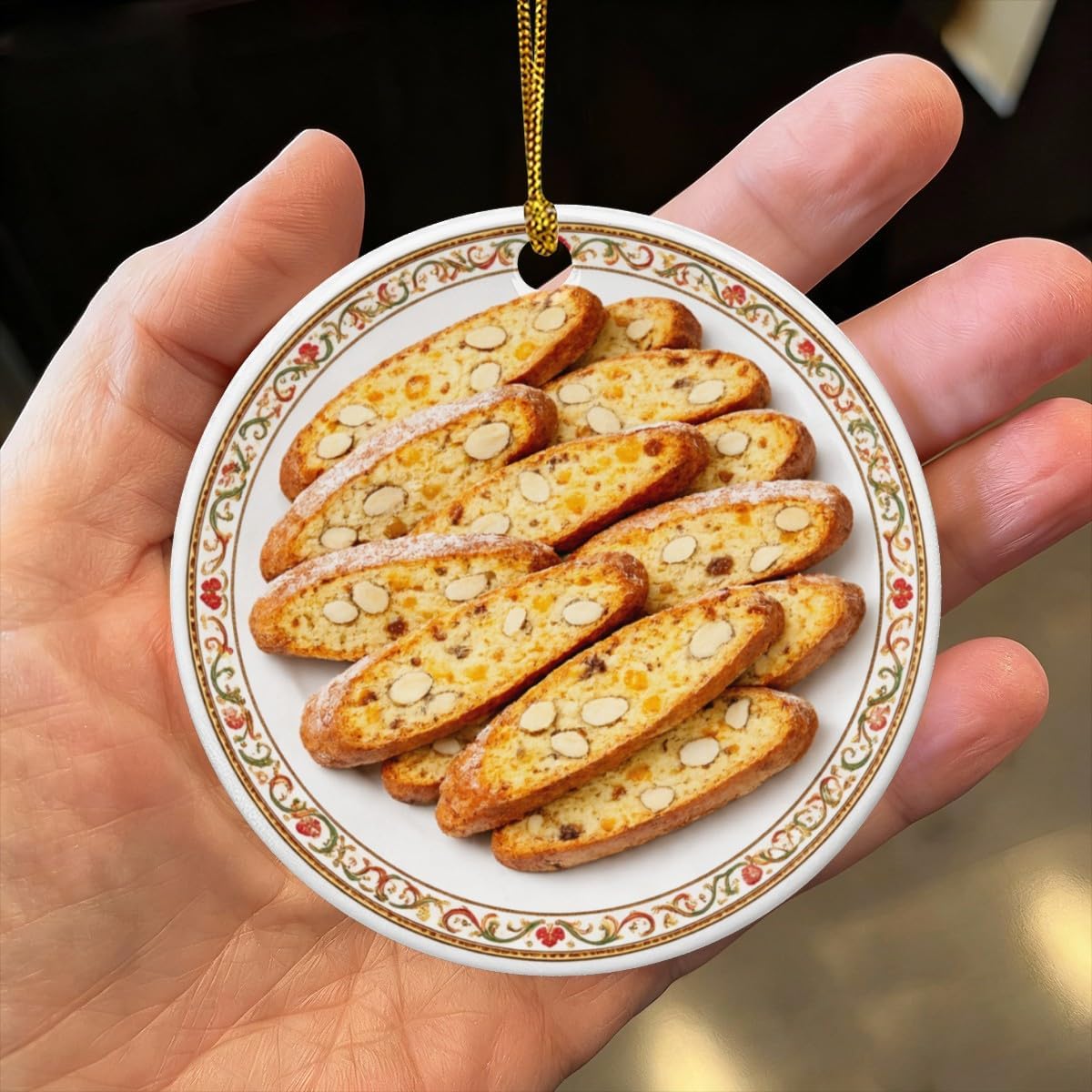 Biscotti Cookies Italian Biscottis Dessert Italy Baking Bakery Pastry Personalized Food Flat Printed Image on Ceramic Ornament – NOT 3D, Custom Text Back, Christmas Ornament