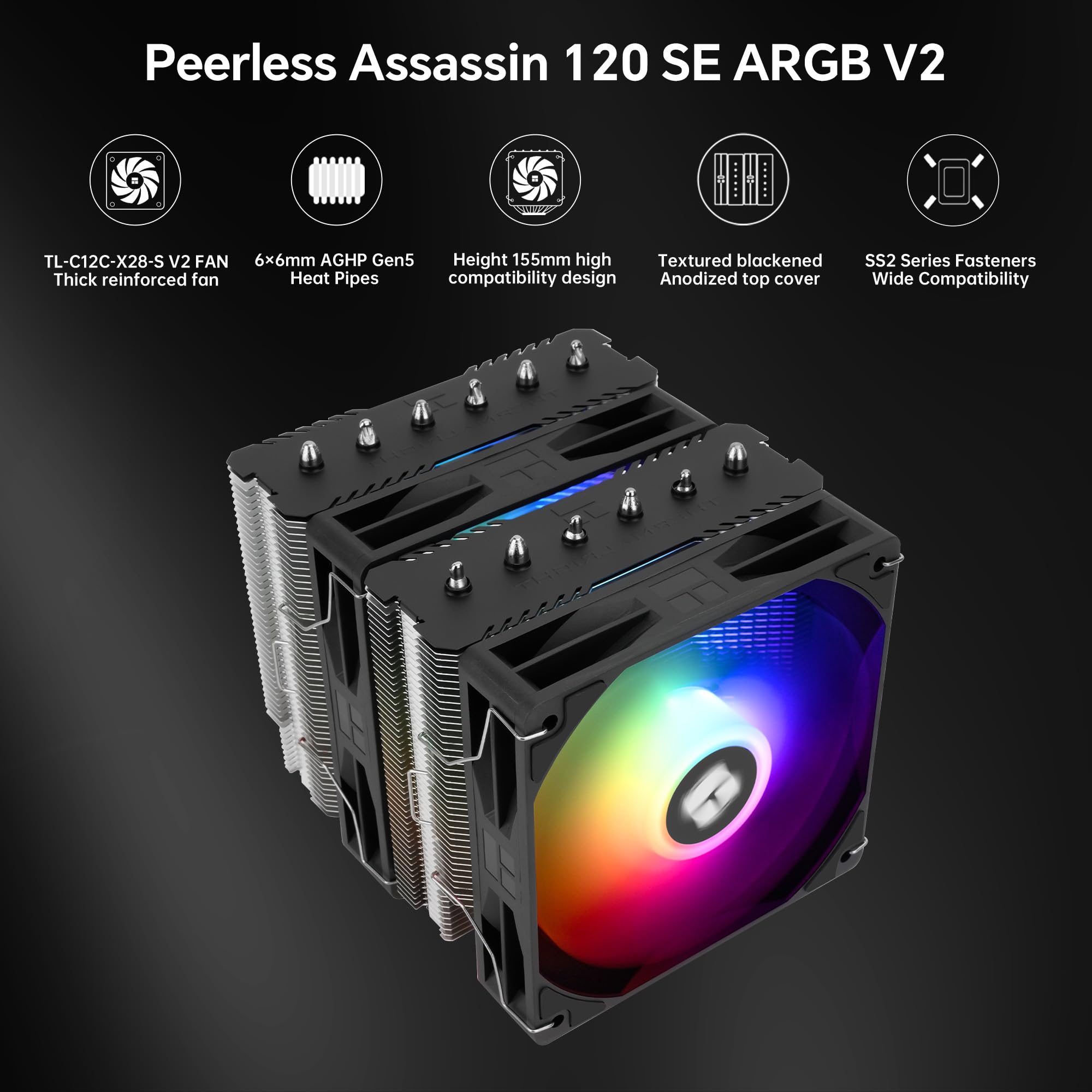 THERMALRIGHT Peerless Assassin 120 SE ARGB V2 CPU-Luftkühler, 6 Heatpipes, AGHP Gen 5.0-Technology, 1850 U/min, PWM 120 mm Lüfter, für Intel 1851/1700, AMD AM4/AM5