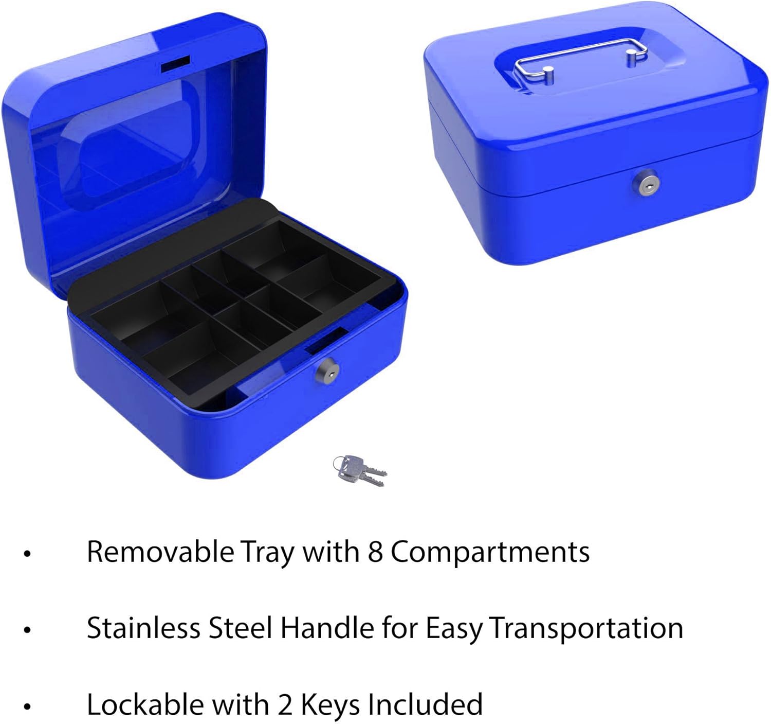 Stalwart 75-6580BLU Hawk 8-Inch Key Lock Blue Cash Box with Coin Tray : Everything Else
