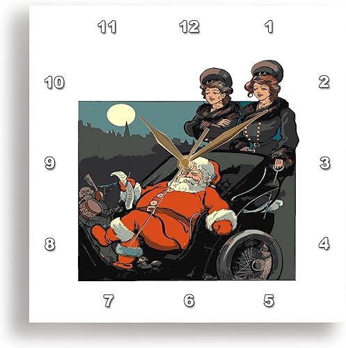 3dRose Wall Clock Silent - 10 inch - Vintage Santa Sleigh and Christmas Wish List - Acrylic Painting - Retro Christmas disponible en Yaxa Costa Rica