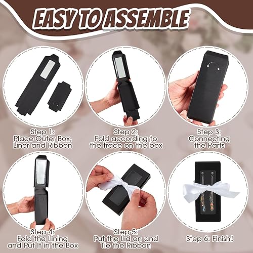 Miniatura 3 de Qilery Caja de embalaje de cajas de papel kraft con ventana transparente, caja de regalo de cinta blanca para llavero, exhibición de almacenamiento