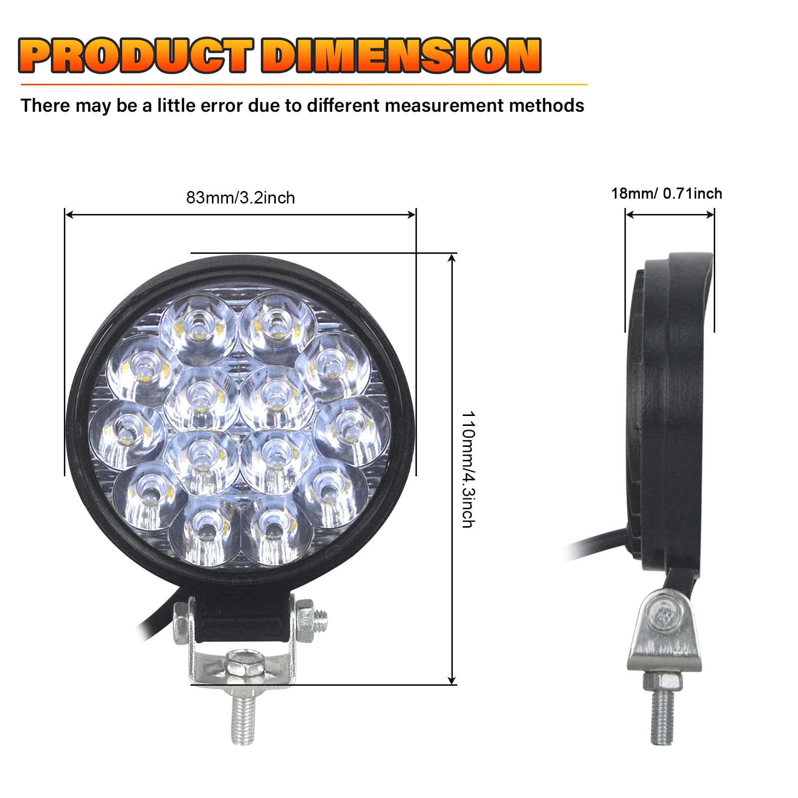 SKYWORLD 10 Pcs Faro da Lavoro Led, 3.2 pollici 42W Rotondo Spot Luci di Lavoro a Led mini fari barra led fuoristrada per 4x4 Auto Moto Off Road Trattore Camion SUV ATV, 6000K Faretti Fendinebbia