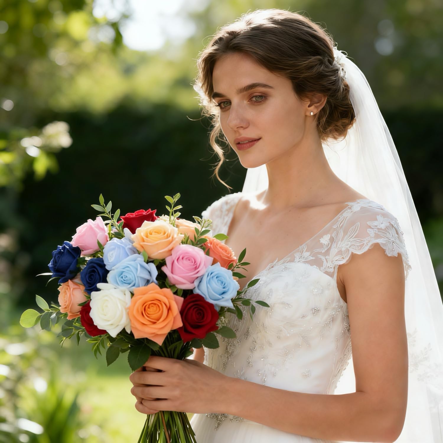 Artificial Flower Roses, 12PCS Real Touch Fake Flowers with Stems, 15" Flannel Roses for Christmas Home Wedding Bathroom Kitchen Decorations(Mix Color) - Image 3