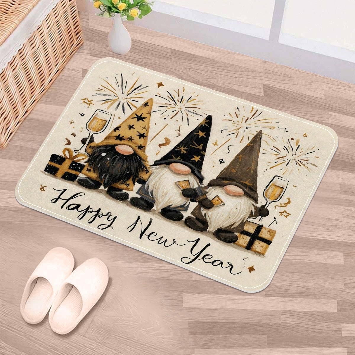 Felpudo con diseño de gnomos decorativo, tapete para puerta y entrada