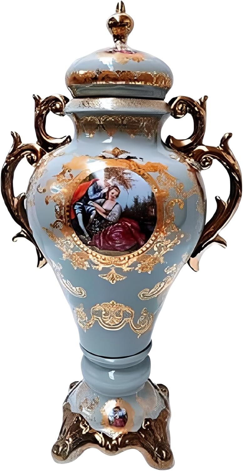 ICE Armor 19" H Blue Rococo-Style Ornate Decorative Ceramic Vase Stylish Home and Office Decor Luxury Ornament Great Gift for Home Lovers