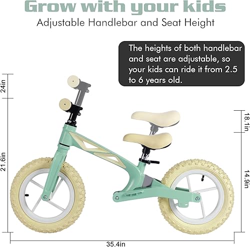 Miniatura 3 de CCCDF Bicicleta de equilibrio para niños de 2 años, bicicleta de empuje de 12 pulgadas, bicicleta deportiva de entrenamiento temprano, asiento y