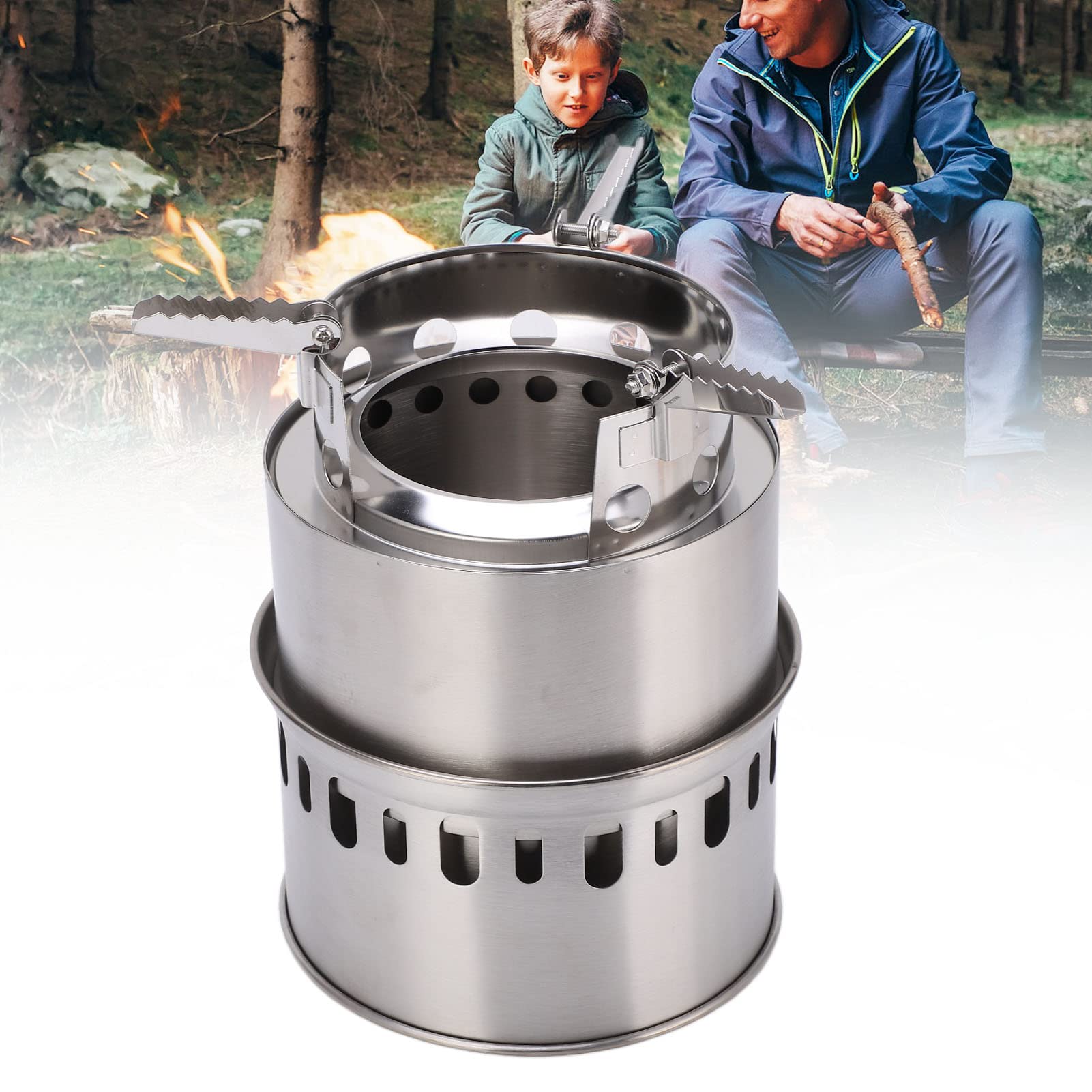 Stufa da campeggio portatile a legna, stufa compatta per backpacking per escursioni all’aperto, picnic e barbecue, stufa da campo pieghevole in acciaio inox con sacca a rete per 1–