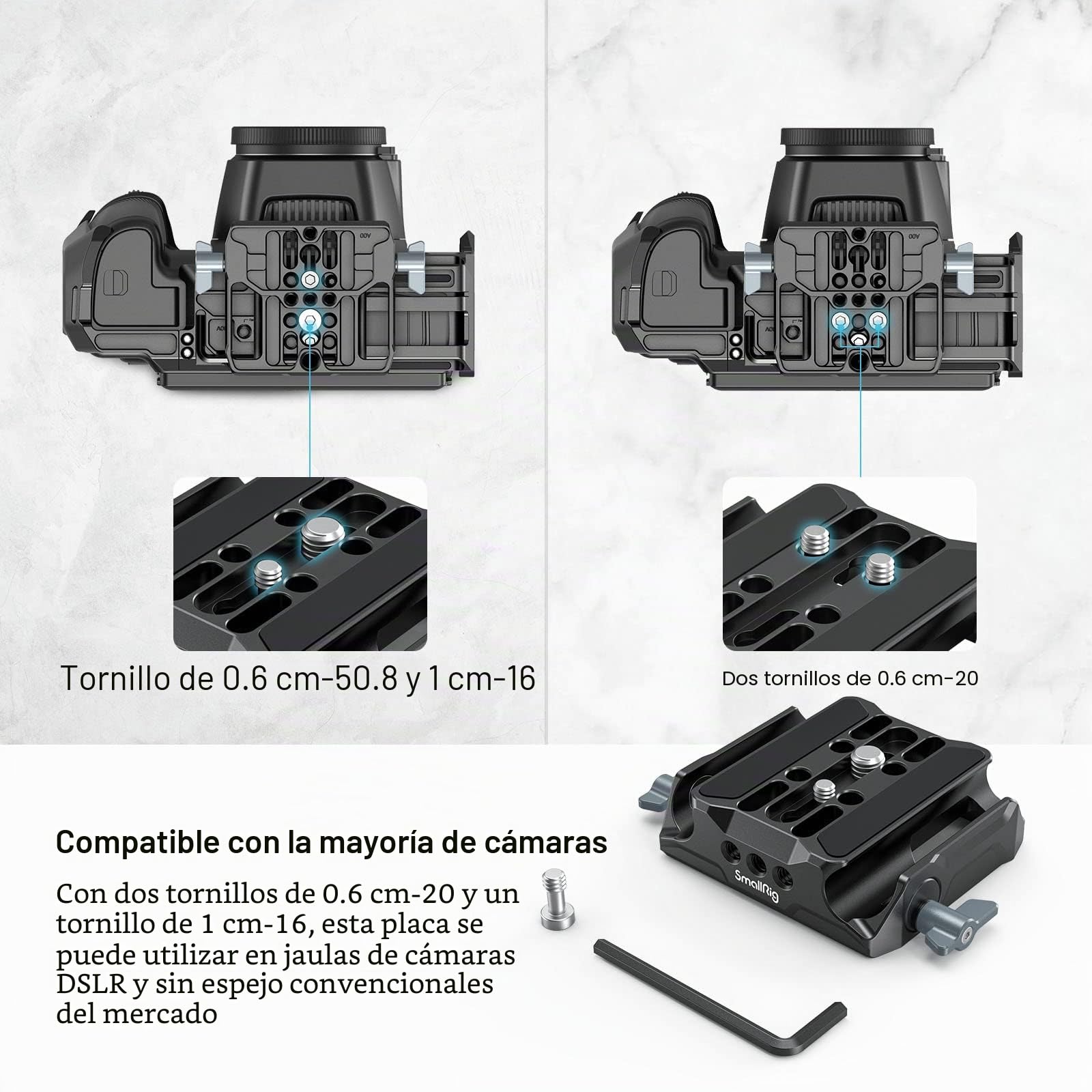 SMALLRIG Baseplate Cámara Universal Base Plate, 15mm LWS Placa de Base con 15mm Rod Clamp Doble - 3357