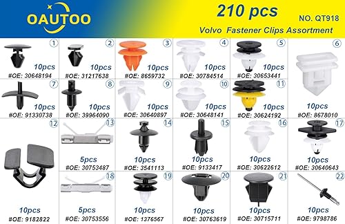 Miniatura 2 de OAUTOO 210 piezas para Volvo Sujetadores Surtido Auto Cuerpo Interior y Exterior Retenedor Cubierta de parachoques Fender Liner Rocker Molding