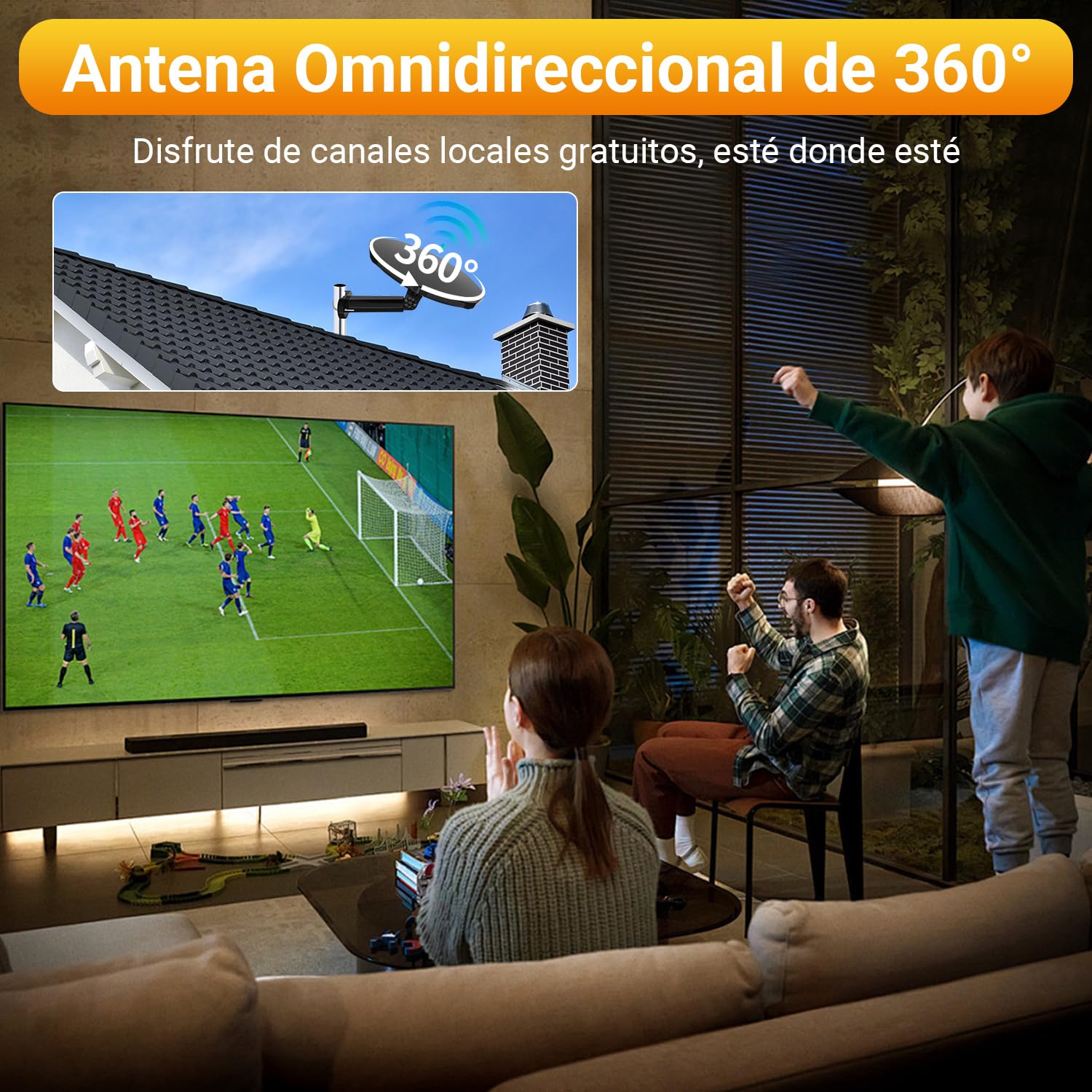 Antena TV Exterior Negra Potente TDT Digital, Antenne TV extérieure, Antenne extérieure, Compatible Antena Interior, recepción 360° omnidireccional, Canales Locales 4K 1080P, Cable coaxial 32,8ft