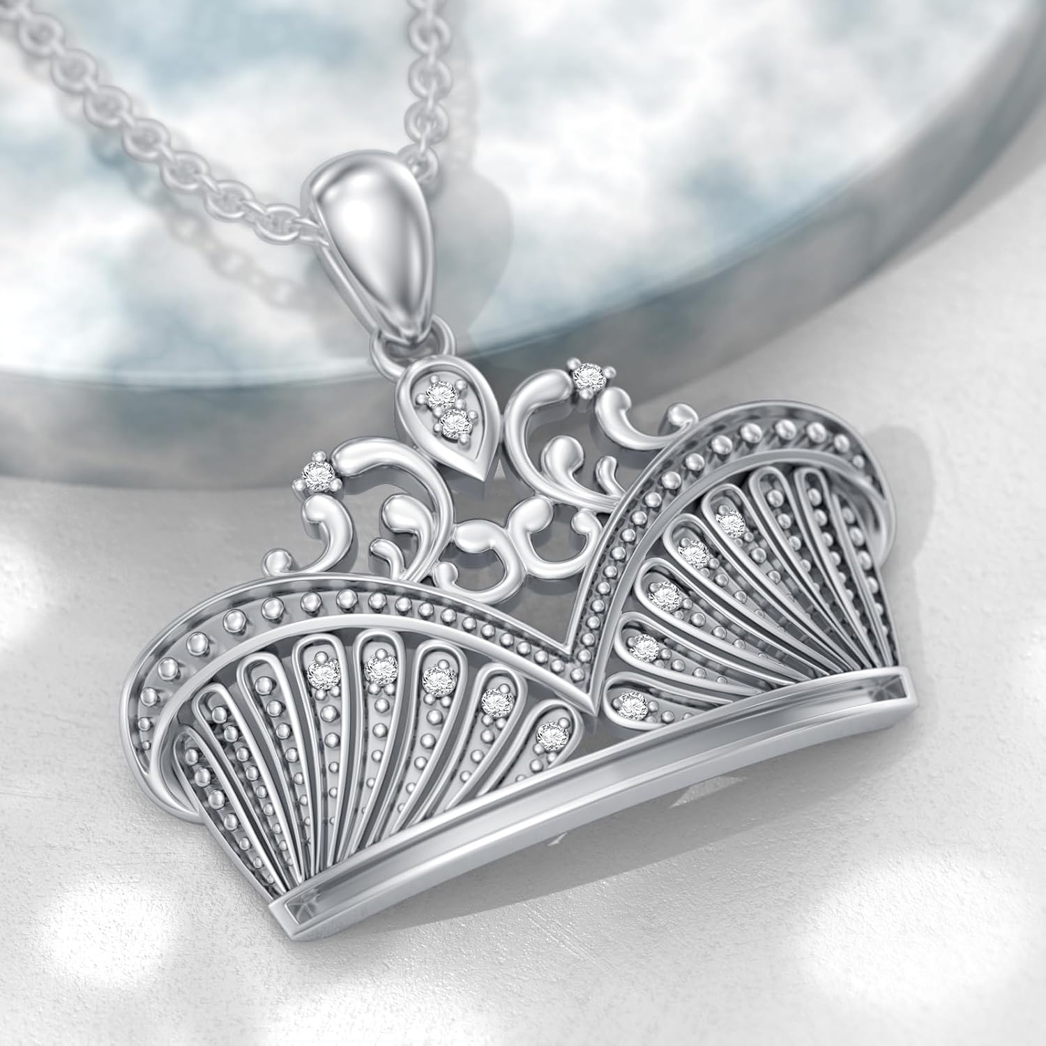 Diamond Crown Pendant for Women 925 Sterling Silver Diamond Crown Necklace Diamond Jewelry Gifts for Christmas Birthday - Image 4