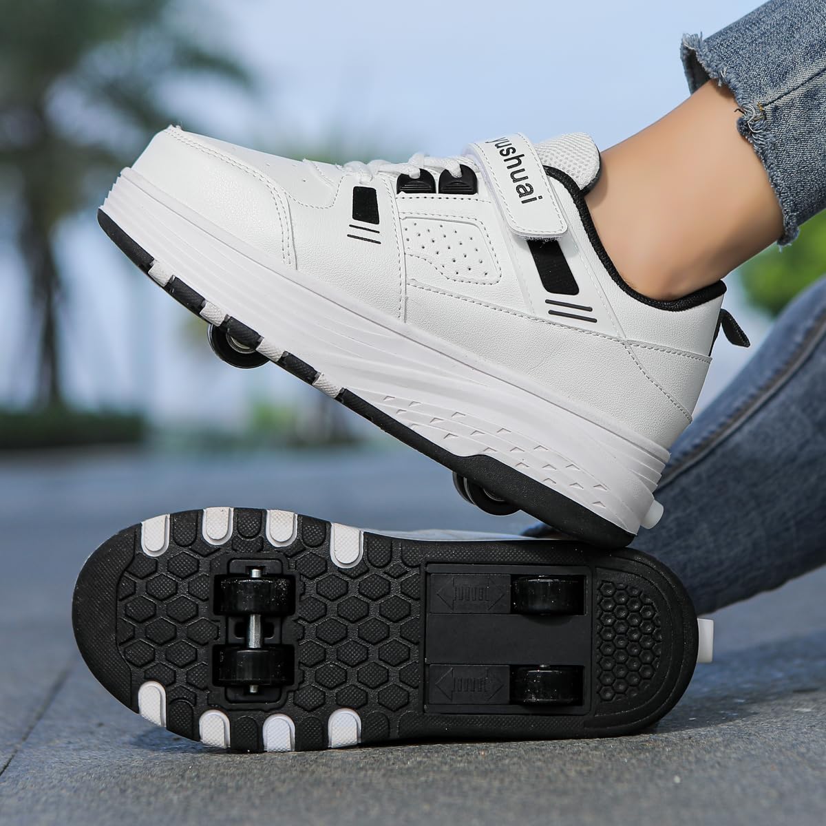 Scarpe con Rotelle per Bambini e Bambine Sneakers Sportive con 4 Ruote Retrattili Pattini da Skateboard Scarpe da Ginnastica Unisex per Esterno Taglie 32-40