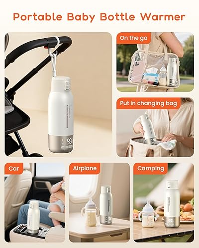 Miniatura 9 de Calentador de botellas portátil para viajes, calentador de botellas de gran capacidad de 20 onzas sobre la marcha, batería de larga duración de