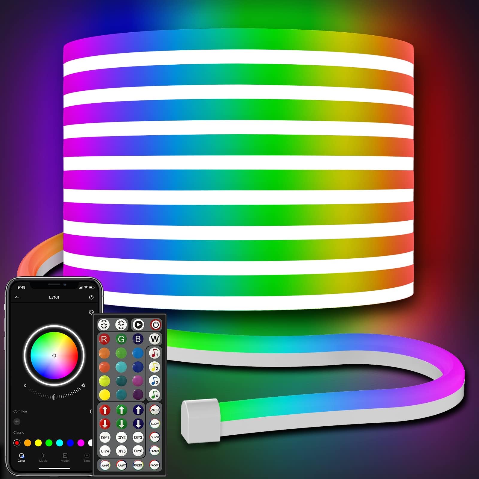 Ailbton Rgb Led Neon Rope Lights 10M Flexible Led Rope Lights,Control With App/Remote,Multiple Modes, Neon Music Sync Gaming Strip For Bedroom Indoor