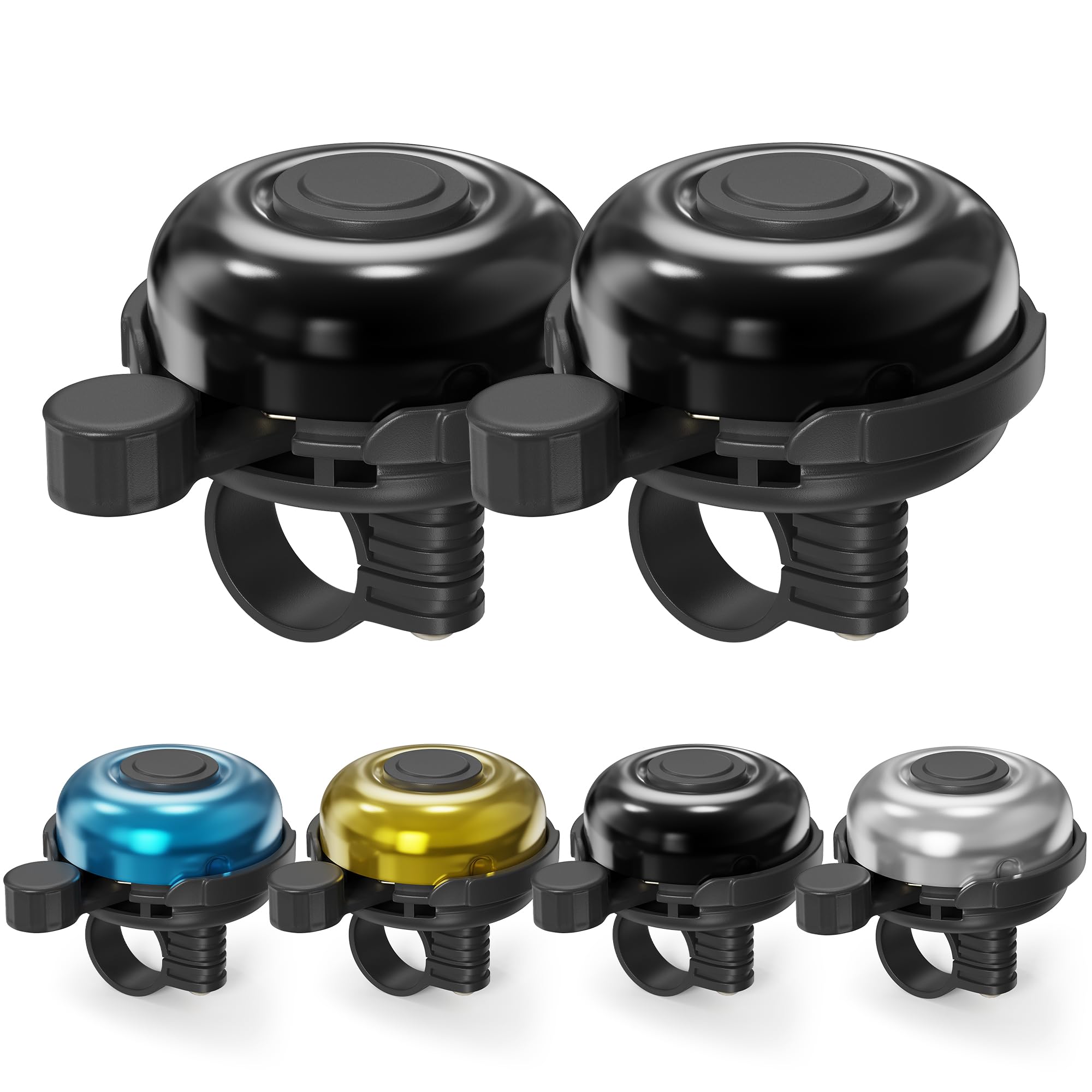 VARUN Bicycle Bell, Aluminium 100-120dB Bell, 2Pcs Waterproof Mini Bicycle Bell, 5 Colours, 23-25 MM Handlebar, Suitable for Mountain Bikes, Road Bikes, Scooters, Children's Bikes