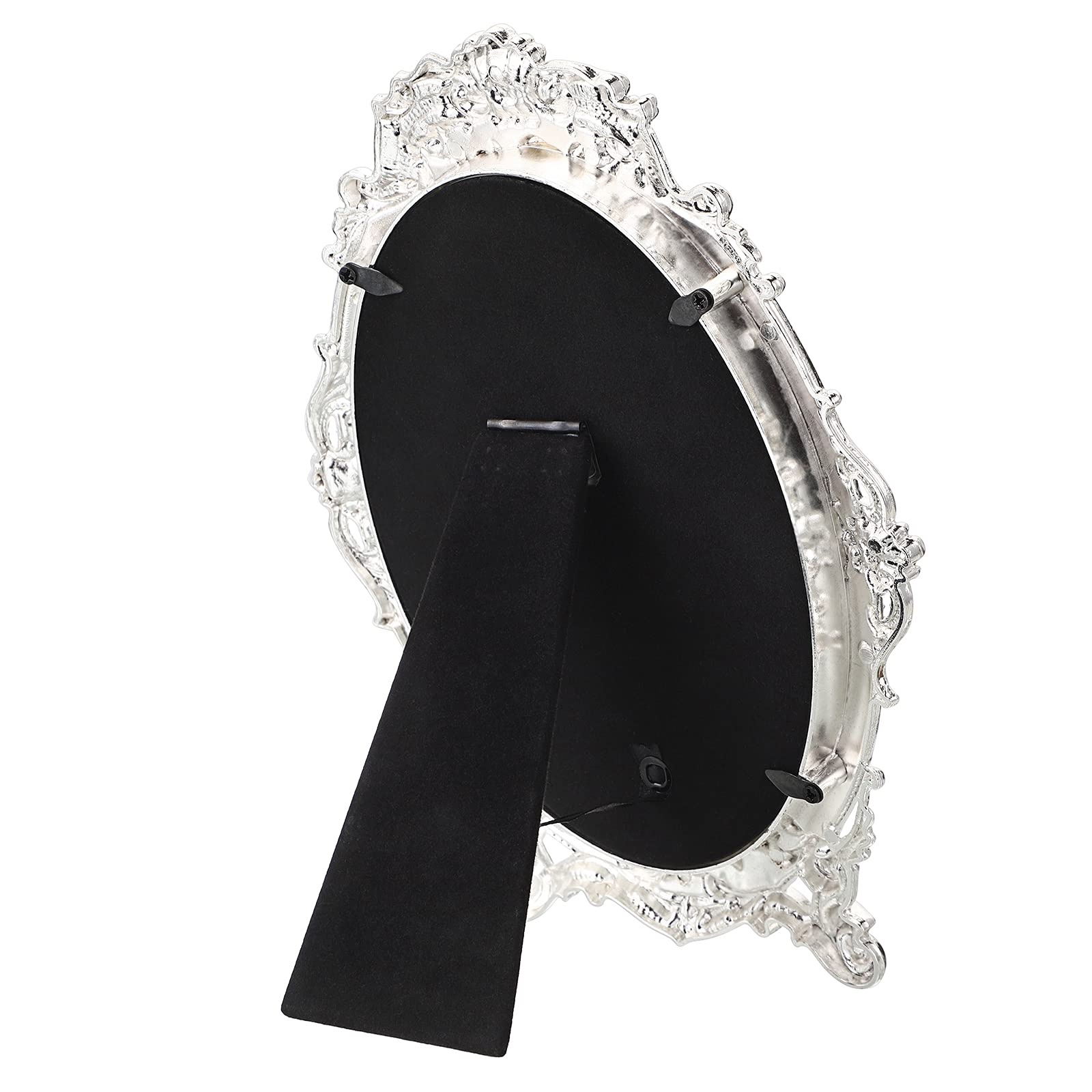 Espejo de tocador pequeño de mesa, espejo de escritorio de metal vintage con soporte, rosas antiguas en relieve, espejo de maquillaje, espejo retro ovalado decorativo para centros de mesa 5
