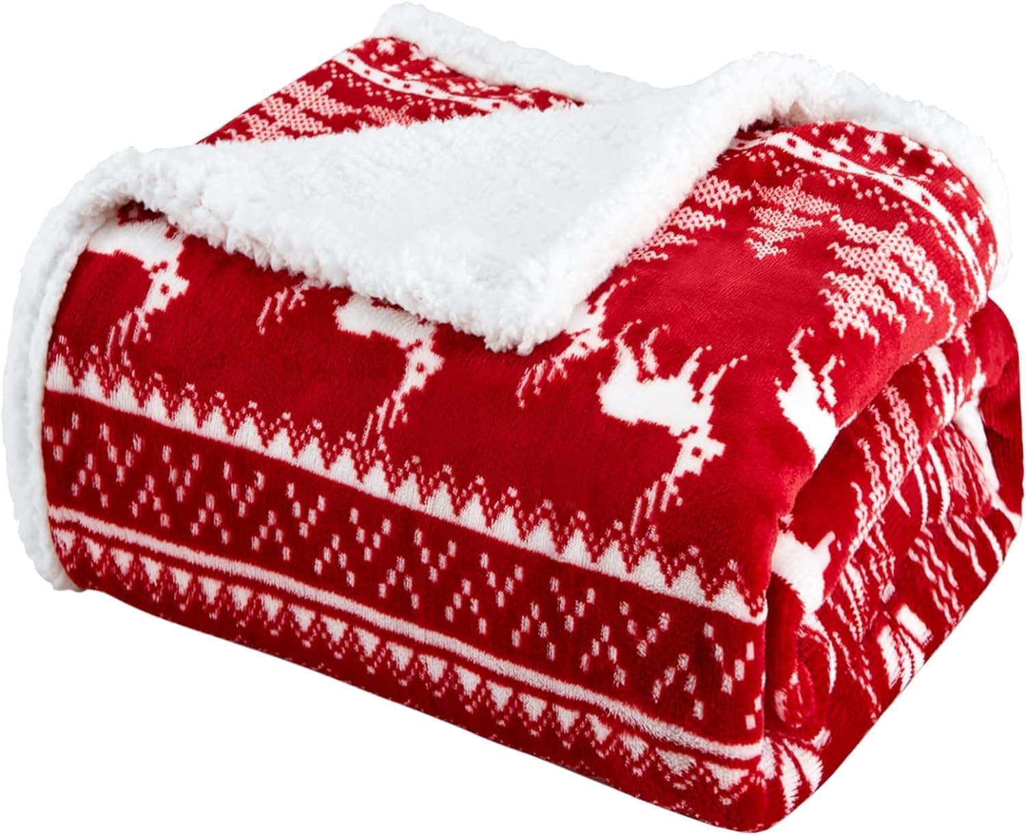 Touchat Red Sherpa Christmas Twin Blanket, Fuzzy Fluffy Soft Cozy Blankets, Fleece Flannel Plush Microfiber Throw for Couch Bed Sofa (60" X 80", Red Reindeer) - Image 2
