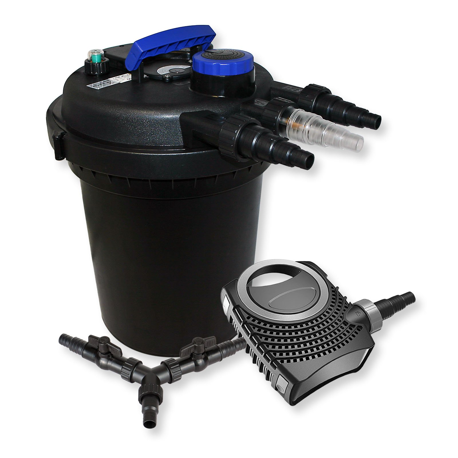 SunSun CPF-250 Teichdruckfilter bis 10000 L mit 11W Teichklärer NEO10000 SuperECO Teichpumpe 10000l/h 80W