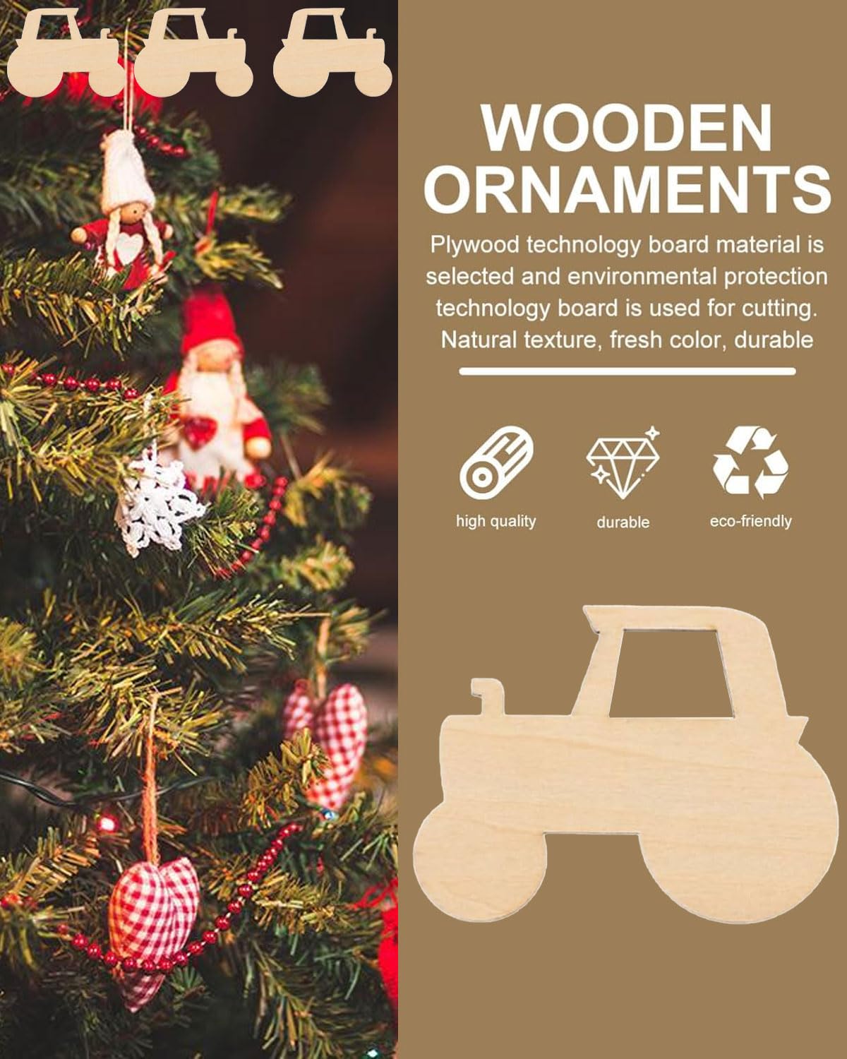 QLEUIFT 20 Stück Traktor Holzfiguren - Unbemalte Holzscheiben Mit Hanfseil Zum Basteln