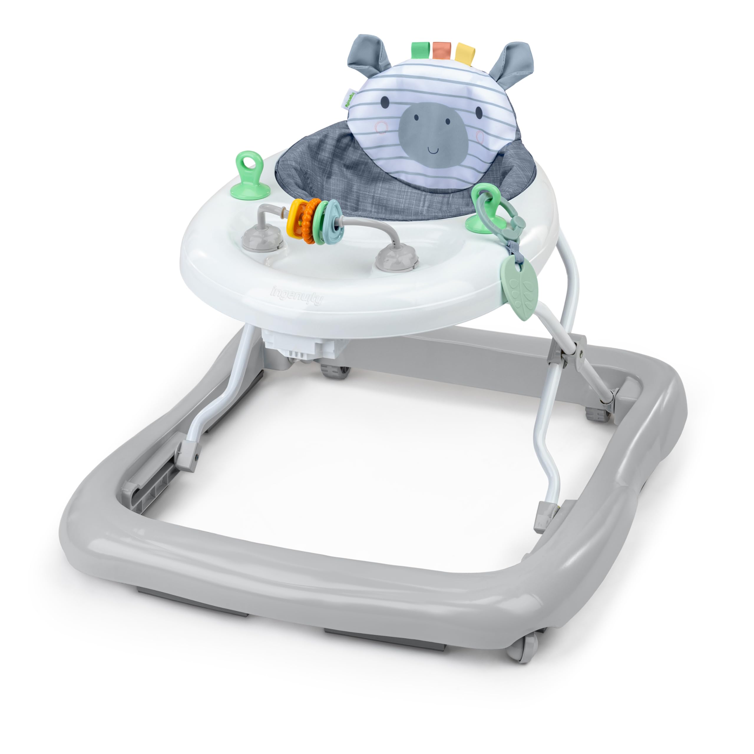 Andador de actividades para bebés Ingenuity Smooth Strides Chambray, con 3 alturas ajustables y juguetes incluidos, 6 meses y 12 meses