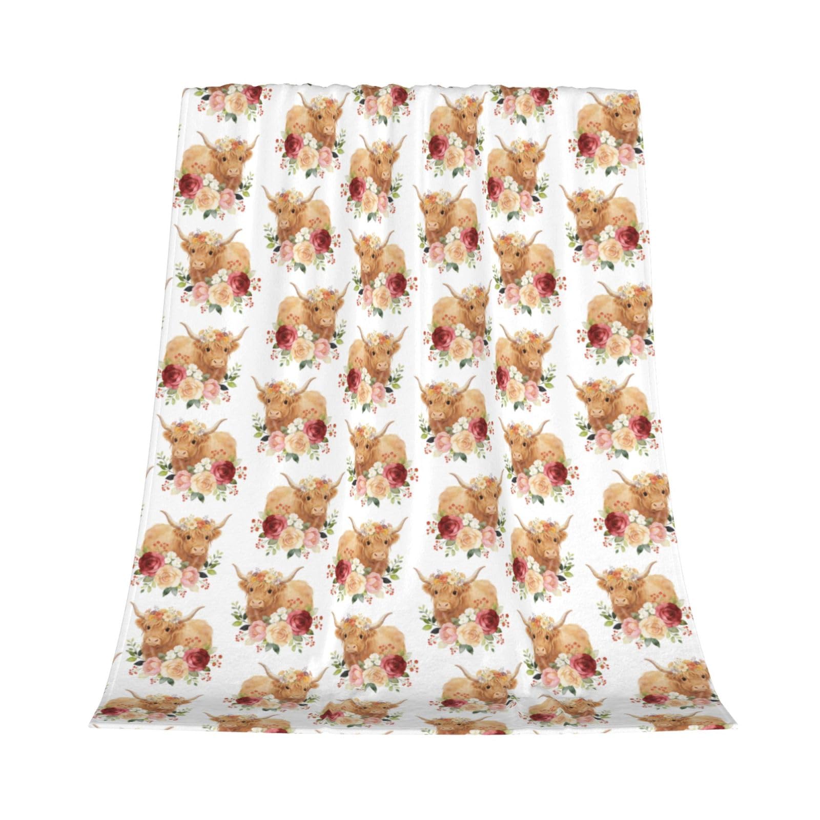 GardEssere White Highland Cow Blanket Throw Cute Highland Cow Gifts for Men Women Flannel Funny Novelty Blankets Soft Lightweight Throws for Sofa Bedding for Adults Kids 100x130 CM — image 1