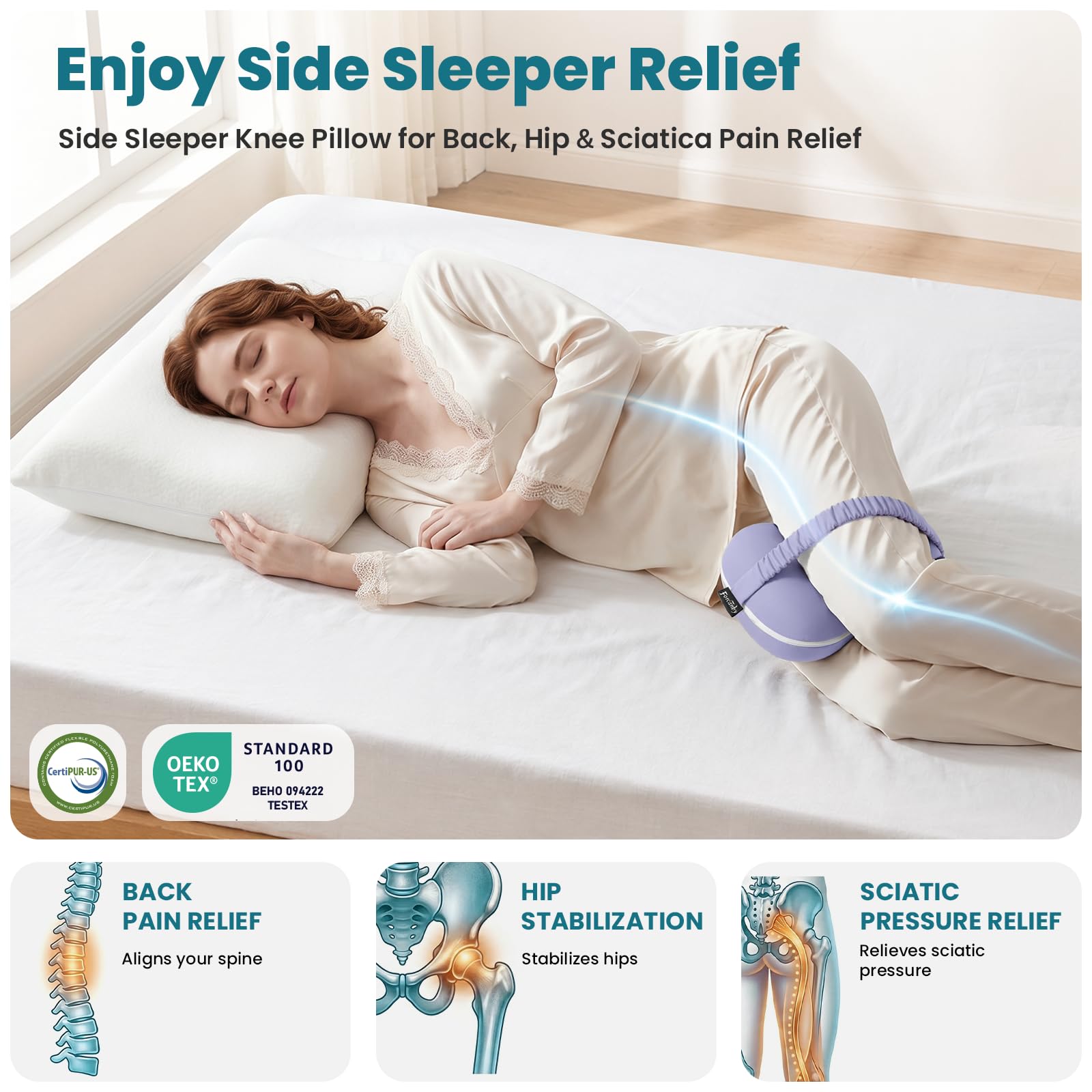 Almohada para piernas y rodillas para personas que duermen de lado, almohada de alineación suave de la columna vertebral, almohadas de espuma viscoelástica para dolor de espalda, cadera, alineación de