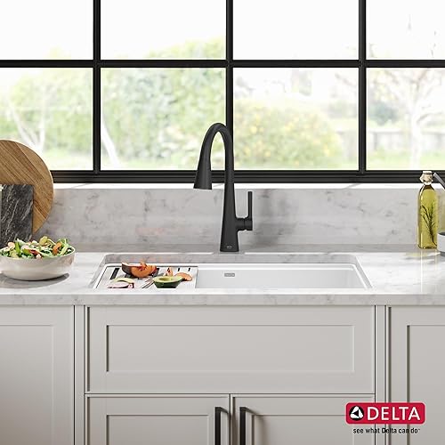Miniatura 5 de DELTA FAUCET DELTA Everest 75B933-30S-BL - Fregadero de cocina compuesto de granito de 30 pulgadas con reborde de flujo de trabajo y accesorios en
