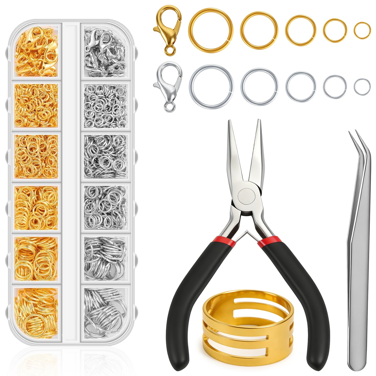 Jump Rings and Lobster Claw Clasp Kit, Jump Rings for Jewelry Making Supplies for Bracelet Necklace Clasps Repair with Jump Ring Pliers (1440 Pcs,gold+silver)