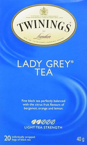 Twinings Lady Grey - Bolsitas de té envueltas individualmente, con cafeína, té cítrico refrescante, 20 unidades (paquete de 6), disfruta caliente o