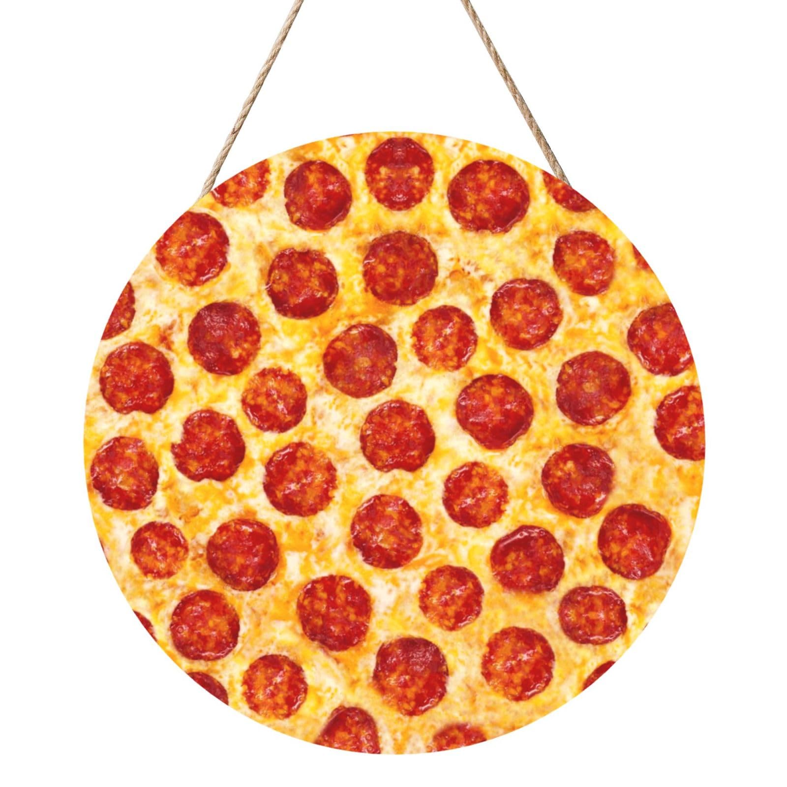 InOmak Pepperoni Pizza, Round Wood Panel Painting 12 in, Wall Hanging Painting For Home