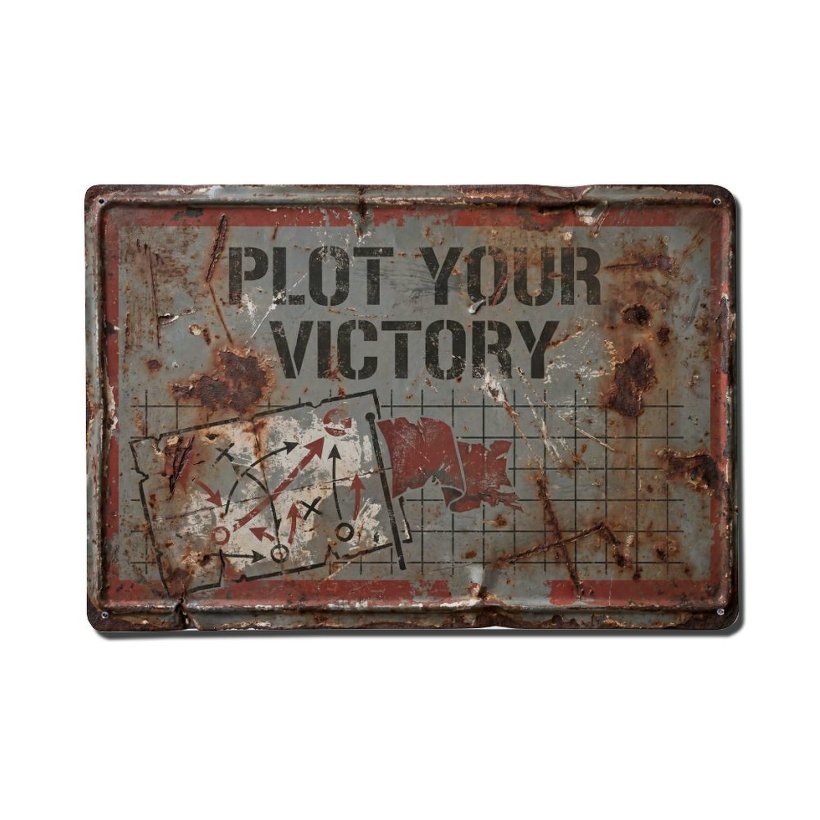 Plot Your Victory Strategy Retro Motivational Slogans Vintage Metal Tin Sign Wall Decor for Cafe, Club, Garden Metal Poster 8x12Inch