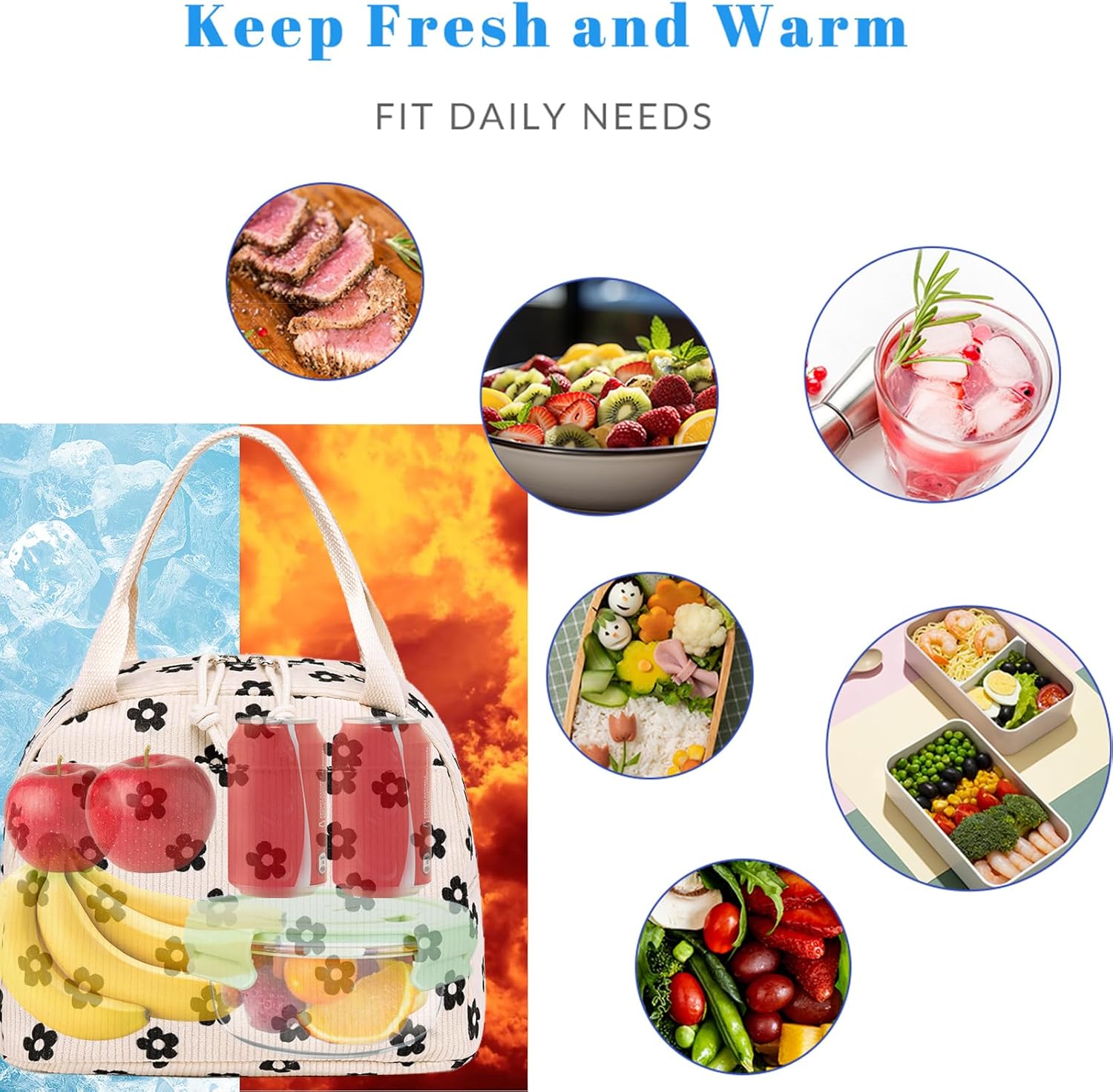 Bluboon Lunch Bag for Women Men Cute Corduroy Lunch Tote Bags Reusable Insulated Lunch Box Large Capacity Reusable Insulated Cooler for Work Picnic or Travel (Corduroy floral) - Image 7