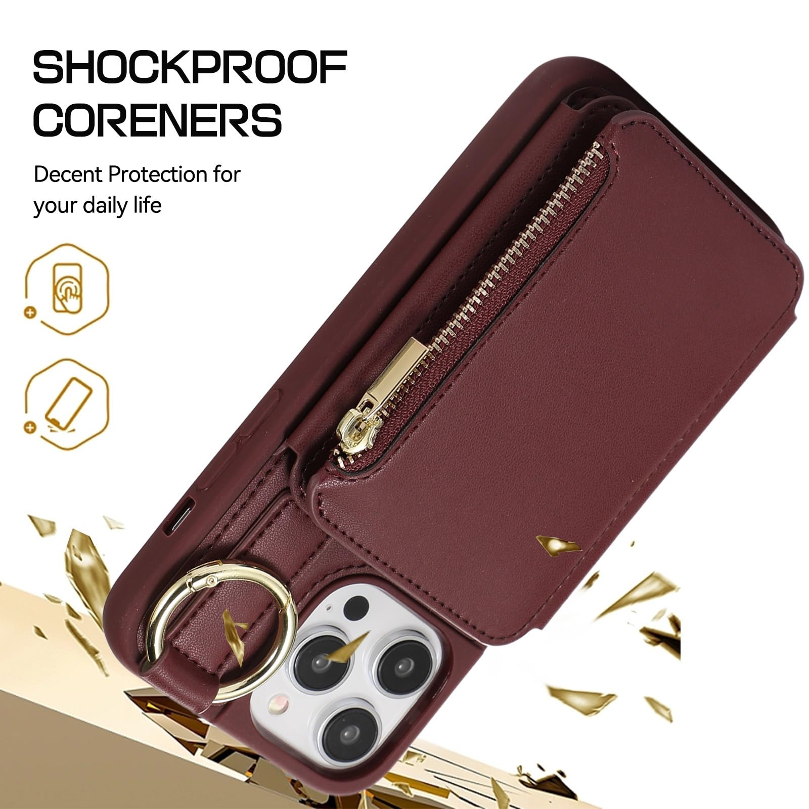 Generico Etui na IPhone16/16Pro/16Pro Max, wbudowany uchwyt na karty skórzany portfel ochronny na telefon komórkowy z klapką, odporny na wstrząsy futerał (fioletowy, 16)