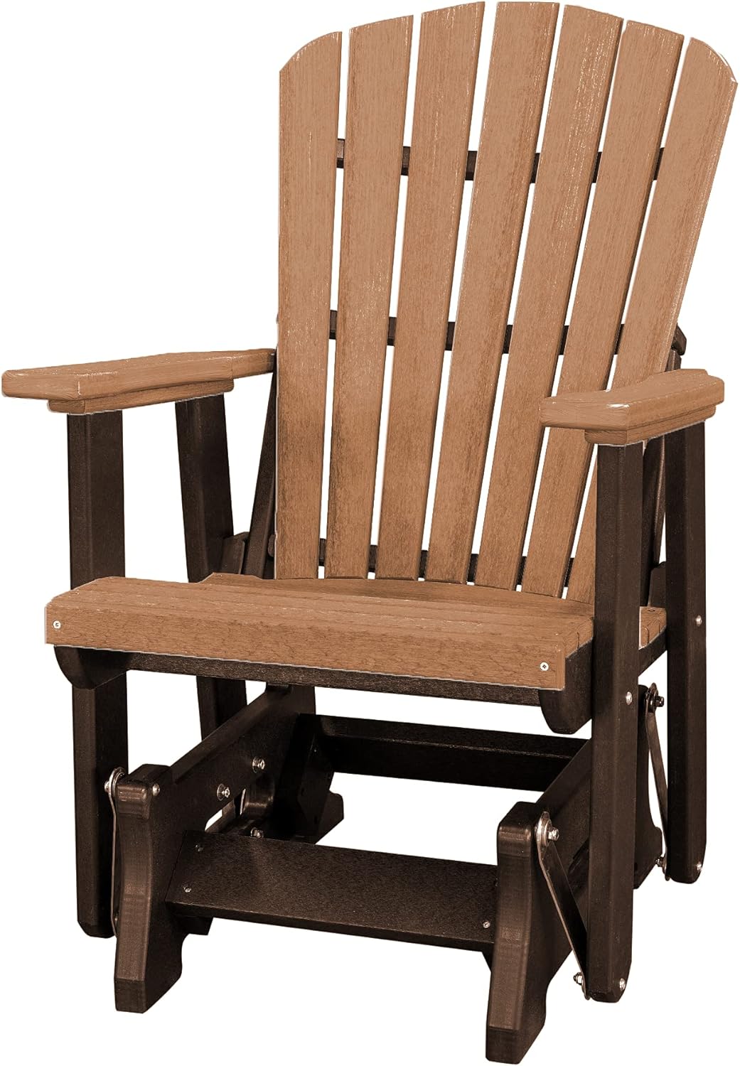 DutchCrafters Slat Fan Back Poly Adirondack Glider Outdoor Patio Chair (Tudor Brown & Cedar)