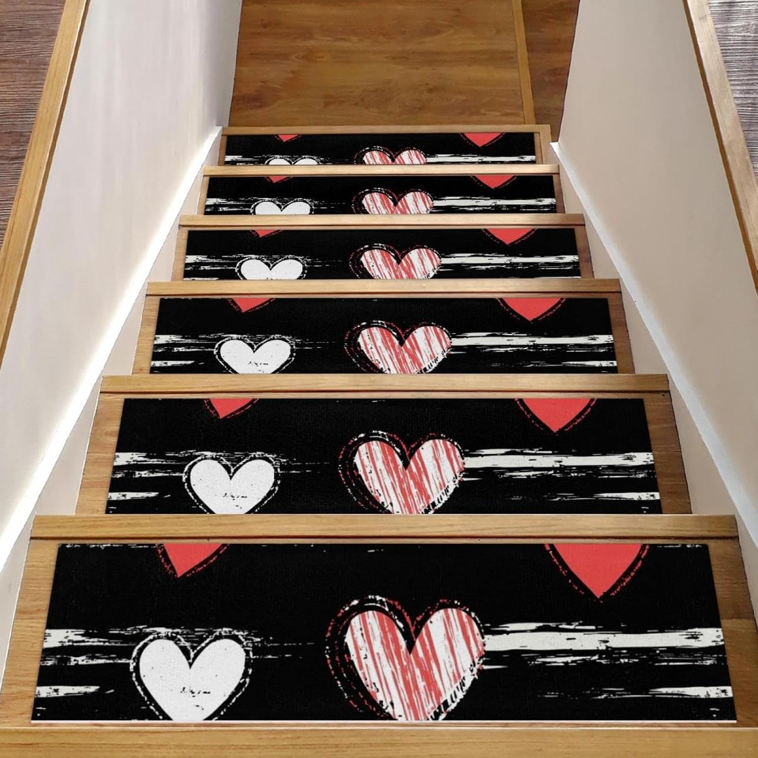 Self Adhesive Residue Free Machine Washable Reusable Stair Treads Non Slip Steps Hearts Stripes (1) Stair Runner Indoor – 15 Pack 30″X8″ Anti Slip Mats