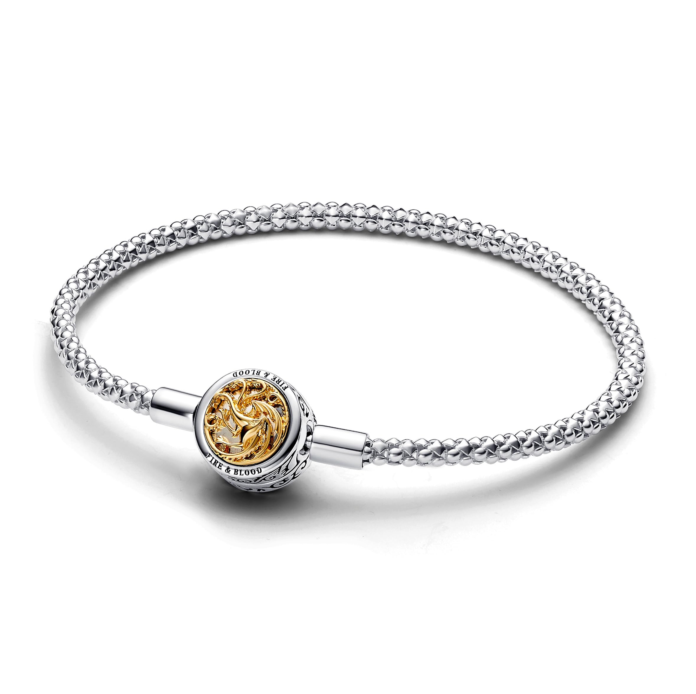 PANDORA Game of Thrones Pulsera de cadena tachonada chapada en oro de 14 quilates con cierre con emblema de la Casa Sigil, 16