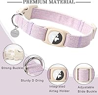 Vista 205 de DOGWONG Collar de perro Airtag de algodón y cáñamo, collar resistente para perros con soporte para Airtag, collares verdes para perros pequeños