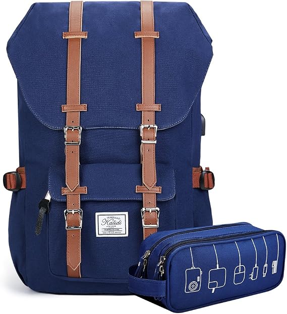KALIDI 17 inch Canvas Laptop Backpack Unisex Travel Rucksack Casual Backpack  School Bag External USB Port with Accessories Pouch for  Hiking,Camping,Traveling : Amazon.co.uk: Fashion