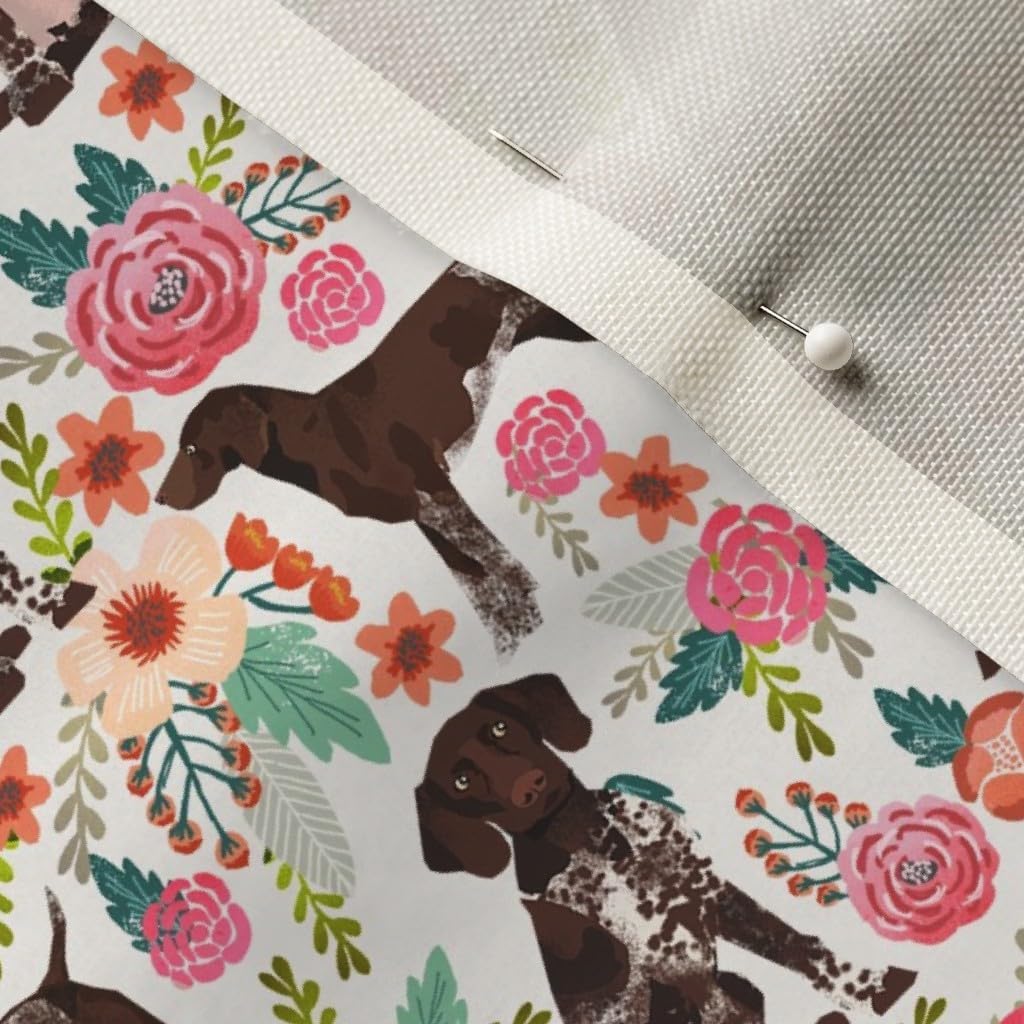 Spoonflower Fabric - German Shorthair Pointer Floral Dog Breed Cream Dogs Pets Pet Portrait Printed on Upholstery Velvet Fabric Fat Quarter - Upholstery Home Decor Bottomweight Apparel