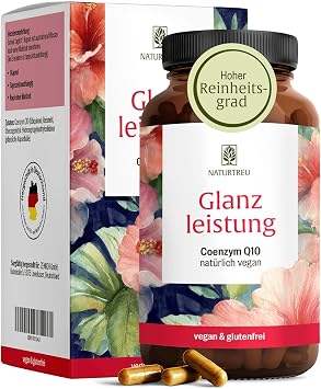 Naturtreu Coenzyme Q10 Capsules High Dose with 200 mg per Capsule 90 vegan capsules for 3 months - pure ubiquinone from vegetable fermentation - 100% vegan
